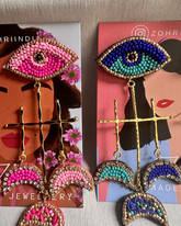 Mystic Moon Evil Eye Tassel Earrings